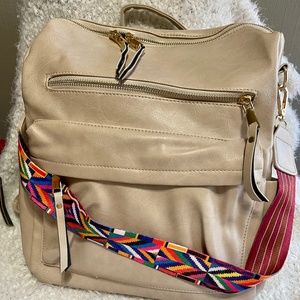 Winter White and Gold Faux Leather Backpack